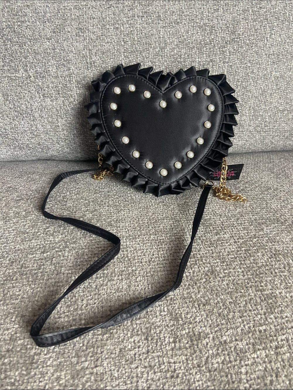 Olivia Miller Black Heart Crossbody with Pearl Studs